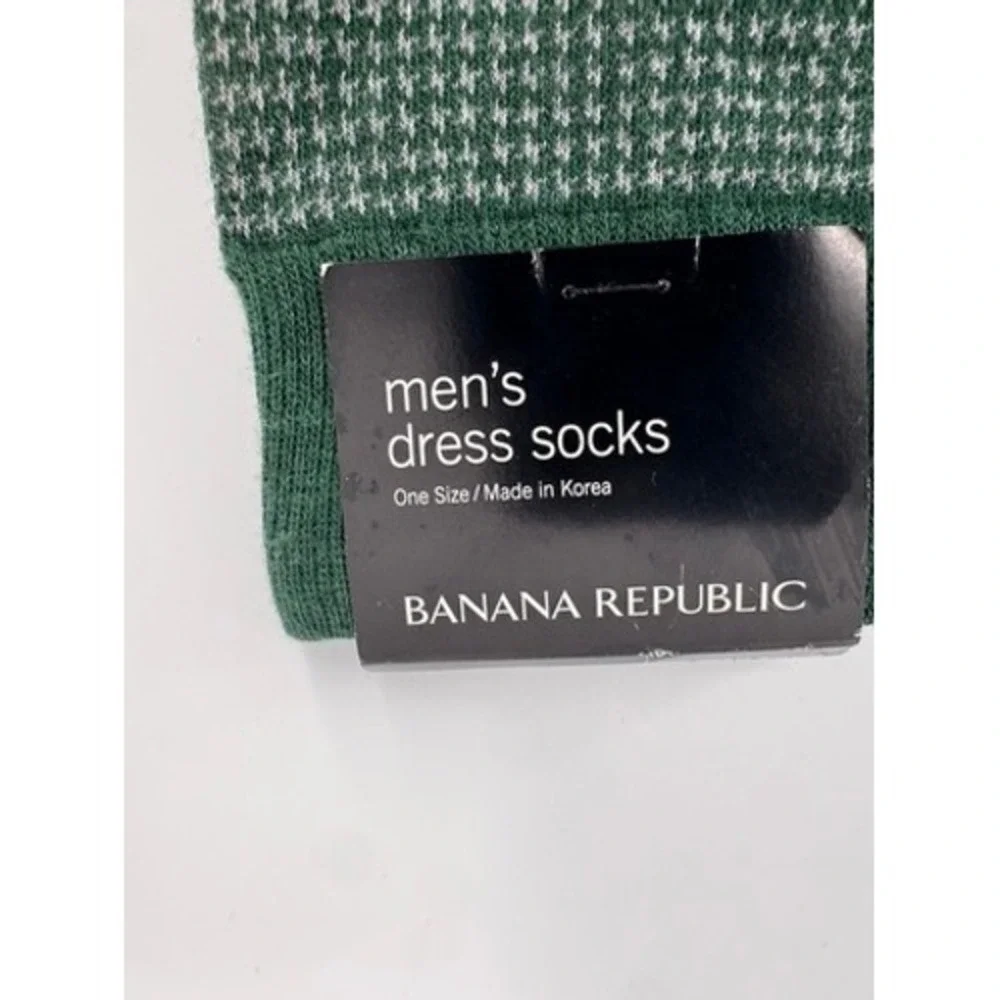 Banana Republic Calvin Klein Dress Socks Mens OS Green Houndstooth Striped 2pk